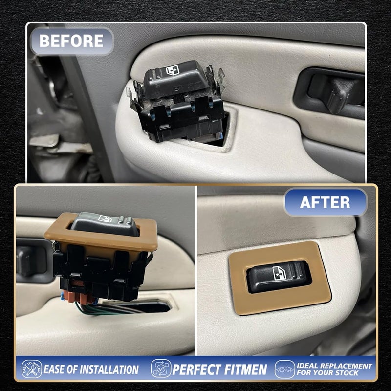 OICCTBF Rear Power Window Switch Trim Repair Fix,Driver Passenger Side Window Repair Button Cap Cover Replace for Escalade for Avalanche for Silverado for Tahoe for Sierra for Yukon 2000-2002（Beige） - Image 2